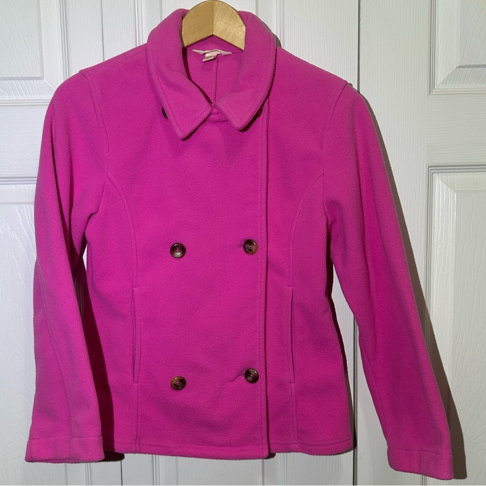 Land's End Girls Pink Fleece Peacoat, Double button closure. Pockets, M 10-12